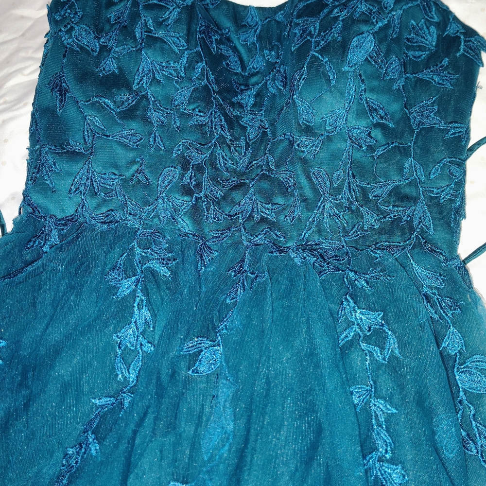 Teal Embroidered Prom Dress for Women